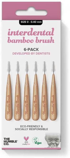 The Humble Co. - Bamboo Interdental Brushes - Size 0-0.4 Mm - Developed By Dentists - Designed In Sweden - Sustainable & Reusable - Vegan & Cruelty-Free - Eco-Friendly Packaging - 6P