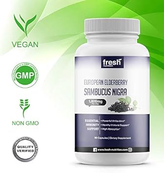 Elderberry Immune Support – Strongest DNA Verified 1800mg Sambucus Black Elderberry – Easy to Swallow Elderberry Capsule - Powerful Booster - Gluten Free, Soy Free, Non GMO, Vegan Safe : Health & Household