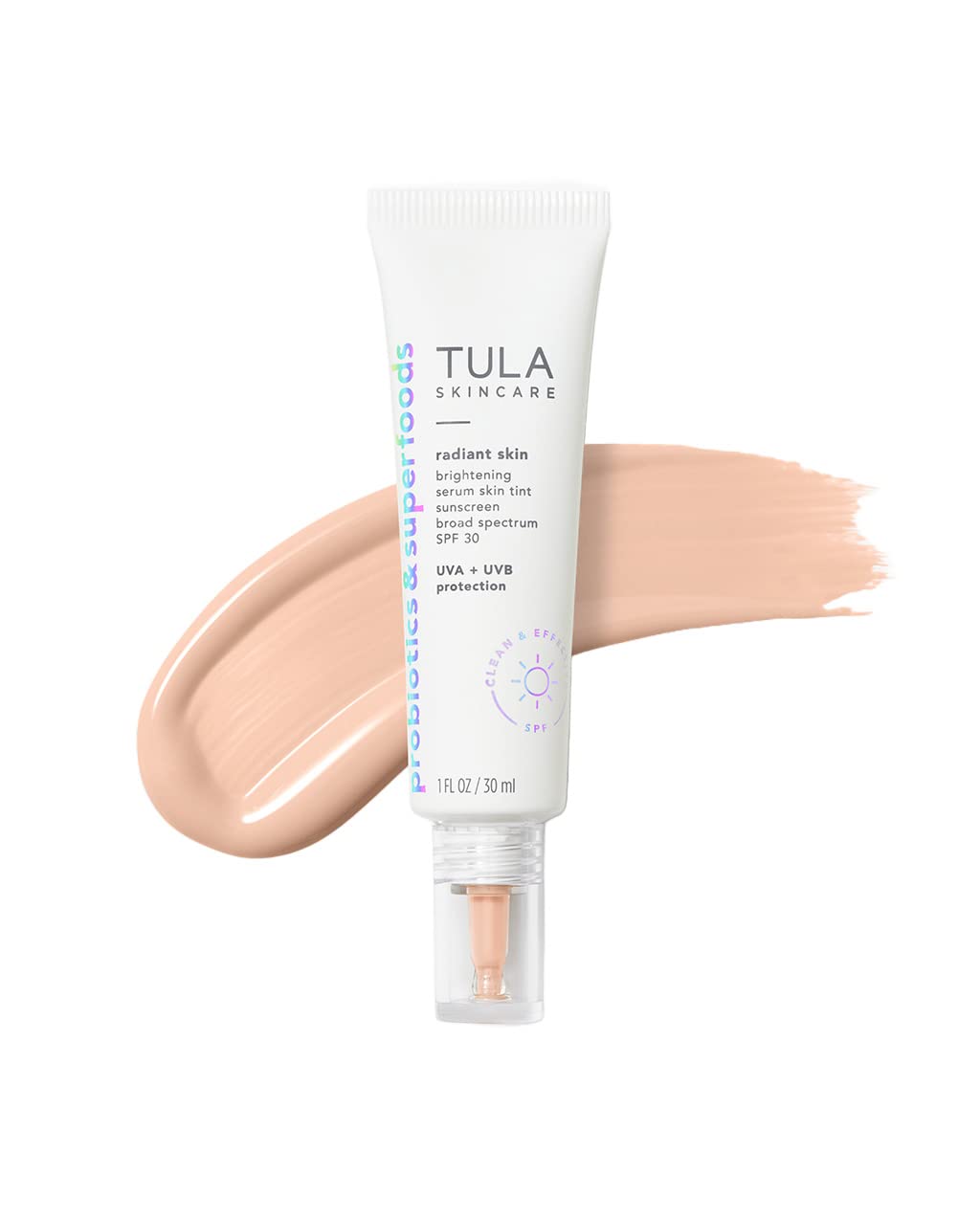 Tula Skin Care Radiant Skin Brightening Serum Skin Tint Spf - Facial Sunscreen Provides Broad Spectrum Spf 30 Protection, Tinted, Serum-Light Formula Brightens And Evens Skin, Shade 02, 1.0 Fl Oz