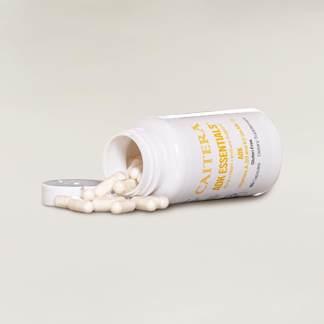 Caitera Adk Essentials | Vitamin A, D, K (As Mk-7) Dietary Supplement For Bone + Heart + Immunity | Supports Bone Density/Integrity; Calcium Utilization; And Cardiovascular System | Vegan 60 Capsules : Health & Household