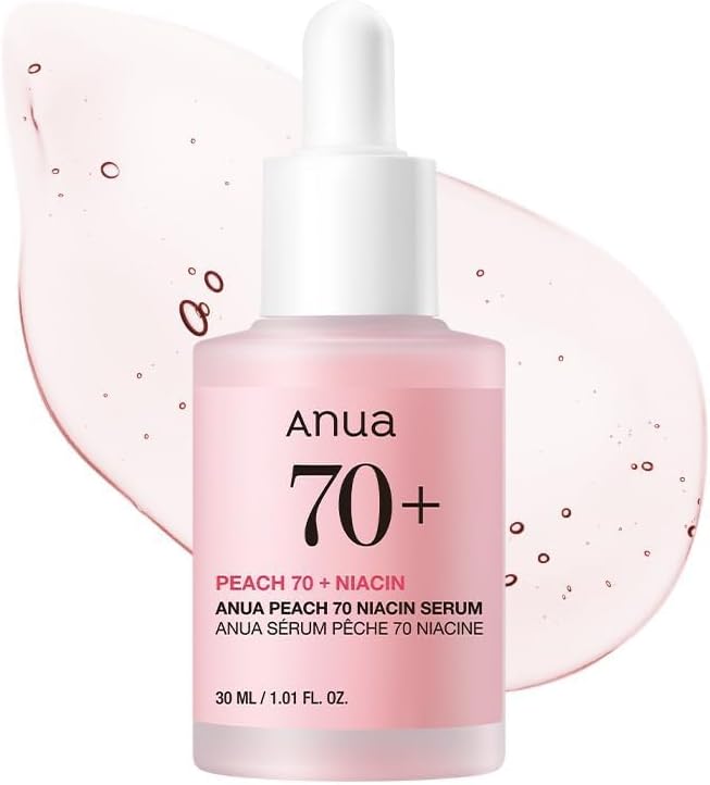 Anua Peach 70 Niacinamide Serum, Lightweight Hydration For Dry Skin, Vitamin B12, Hyaluronic Acid, Glass Skin, Dewy Finish, Natural Pink Color, Korean Skin Care, 30Ml/1.01 Fl.Oz