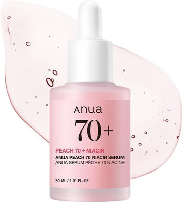 Anua Peach 70 Niacinamide Serum, Lightweight Hydration For Dry Skin, Vitamin B12, Hyaluronic Acid, Glass Skin, Dewy Finish, Natural Pink Color, Korean Skin Care, 30Ml/1.01 Fl.Oz