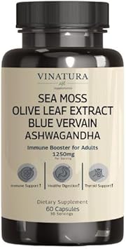 Organic Sea Moss, Blue Vervain - With Black Seed Oil, Ashwagandha, Ginger, Burdock Root Capsules - 1250Mg Per Serving, *Usa Made &Tested* Immune Booster For Adults