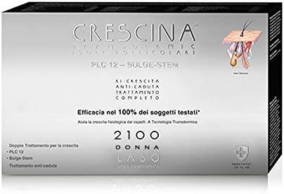 Crescina Complete Treatment Transdermic Follicular Islands Plc12 Bulge Stem Anti-Loss Strong Hair Regrowth 2100 Woman 40 (14 + 14 + 12) Vials