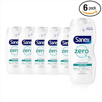 Sanex Zero% Hydrating Family Shower Gel 225Ml X 6, Hydrating Body Wash, Vegan Shower Gel, 99% Biodegradable, 0% Sulphates, 0% Colourants, 0% Microplastics (Pack Of 6)