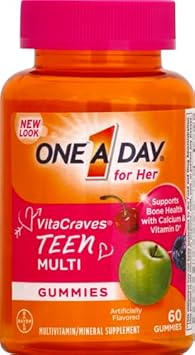 One A Day Teen For Her Multivitamin Gummies, Gummy Multivitamins With Vitamin A, C, D, E And Zinc For Immune Health Support, Physical Energy & More, 60 Count (Pack Of 2)
