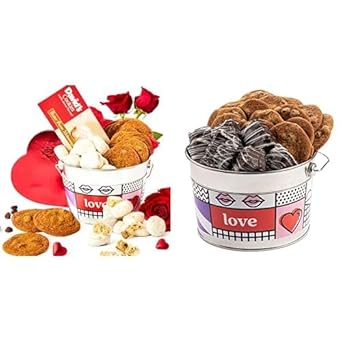 David's Valentine's Duo - Valentine's Day Gift Assorted Cookies with Thin Crispy Cookies & Butter Pecan Meltaways + Love Assorted Cookies Bucket (1.3Lbs) Freshly Baked Treats in a Love-Themed Bucket : Grocery & Gourmet Food