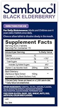 Sambucol Black Elderberry Chewable Tablets - Added Vitamin C, Chewable Elderberry Kids & Adults Tablets, Supports Immunity, Black Elderberry Tablets, Chewable Elderberry, Gluten Free, Vegan - 30 Count