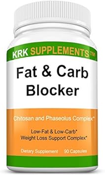 KRK SUPPLEMENTS 1 Bottle Fat and Carb Blocker with Phaseolus Vulgaris (White Kidney Bean Extract) Chitosan Extreme Diet Pills Weight Loss 90 Capsules