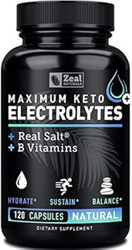 Keto Electrolyte Supplement (120 Capsules) Maximum Keto Electrolytes Supplements Pills W Real Salt®, B Vitamins, Magnesium And Potassium Supplement - Salt Pills & Electrolyte Tablets