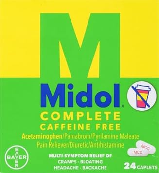 Midol Complete Caffeine Free Caplets 24Ct: Midol Complete Caffeine Free Menstrual Pain Relief Caplets With Acetaminophen, Provides Headache Relief And Period Cramps Relief, 24 Count