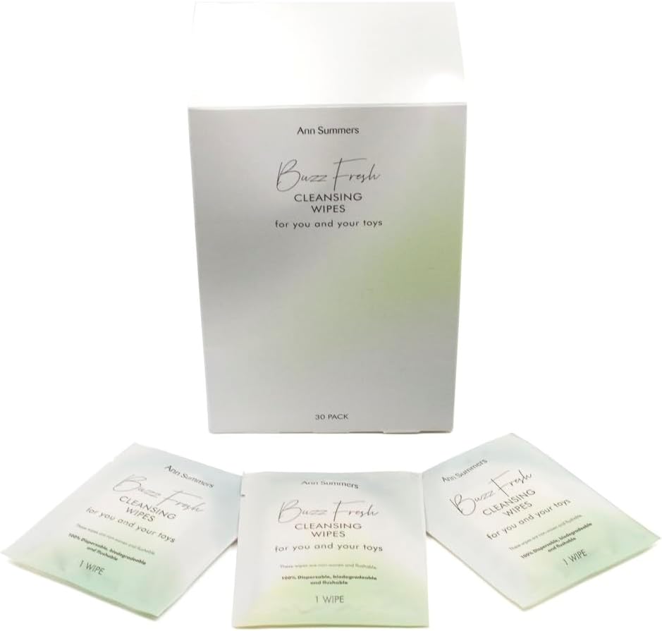 Ann Summers Buzz Fresh Toy Cleansing Wipes 30 Packs, Unscented Toy And Body Cleaner With Natural Ingredients, Biodegradable & Flushable