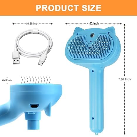 Electric Cat Grooming Brush | 4-in-1 Steam Shedding and Pet Hair Removal Comb with Misting and Quick Release, Perfect for Indoor Cats and Dogs