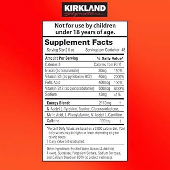 Kirkland Signature Extra Strength Energy Shot, Dietary Supplement: 48 Bottles Variety Pack of 2  