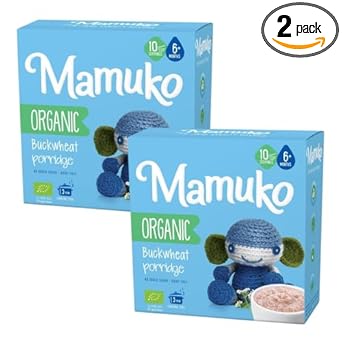 Mamuko Baby Porridge - Buckwheat Porridge With Gmo-Free - Organic Porridge For Healthy Growth & Development - Vegan Porridge Ideal For Babies 6-9 Months - 2 Pack (200G & 10 Servings)