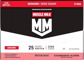 Muscle Milk Genuine Protein Shake, Strawberries 'N Crème, 25G Protein, 14 Fl Oz, 12 Pack