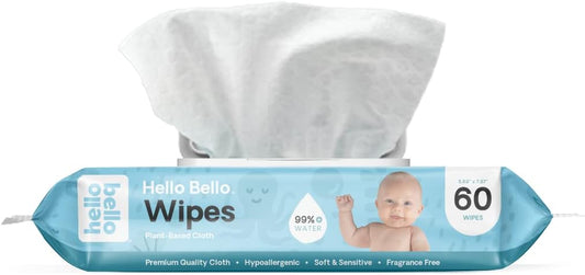 Hello Bello Unscented Baby Wipes I Plant Based Wipes For Sensitive Skin Made With 99% Water And Aloe For Babies And Kids I Spring Floral Design I 1080 Count