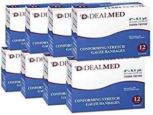 Dealmed 2" Non-Sterile Conforming Stretch Gauze Bandages, 4.1 Yards Latex Free Stretched Dressing Wrap, Medical Non-Adherent Wound Care Mesh Bandages (Case of 96 Rolls) : Health & Household