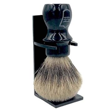 Parker Handmade Deluxe Mug Shaving Brush With Stand - 100% 3-Band Pure Badger Bristles -Extra Dense And Firm (Black)