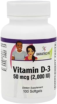 BariatricPal Vitamin D-3 50mcg (2,000 IU) - Easy Swallow Vegetarian Softgels (100 Count)