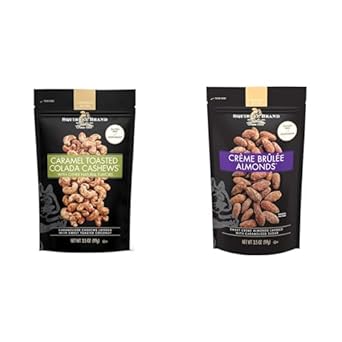 Squirrel Brand Caramel Toasted Colada Cashews 3.5 Oz With Sweet Toasted Coconut, Natural Flavors + Squirrel Brand Crème Brulee Almonds, 3.5 Oz