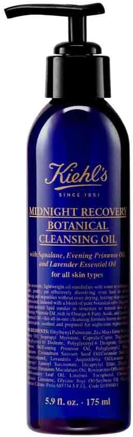 Kiehl'S Midnight Recovery Botanical Cleansing Oil, Makeup Removing Oil Cleanser, Non-Comedogenic, 175Ml