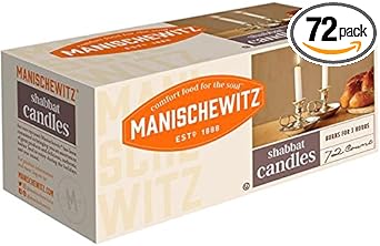 Manischewitz Shabbat Candles 72 Count | Burns for 3 Hours, Fits Standard Candlestick Holders, Perfect for Shabbos and Holidays