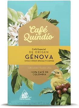 Cafe Quindio Genova Specialty Origin Coffee  Medium Roast 100% Colombian Arabica Coffee, Artisanal Cultivation Single Origin Coffee. (Ground Coffee )