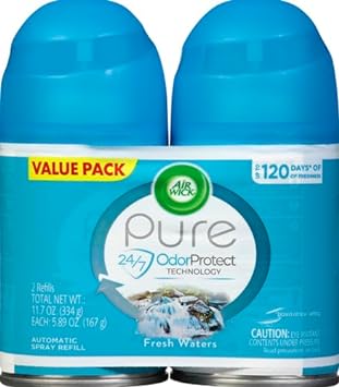 Air Wick Pure Freshmatic 2 Refills Automatic Spray, Fresh Waters, 2ct, Air Freshener, Essential Oil, Odor Neutralization, Packaging May Vary