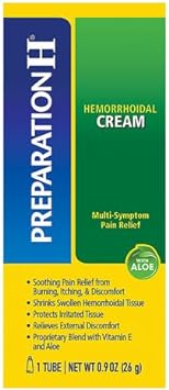 Preparation H Hemorrhoid Symptom Treatment Cream (0.9 Ounce Tube), Maximum Strength Multi-Symptom Pain Relief with Aloe