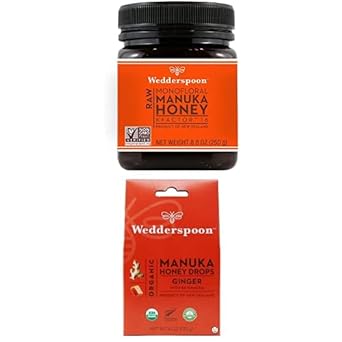 Wedderspoon Raw Premium Manuka Honey KFactor 16 (8.8 Oz, Pack of 1) and Manuka Honey Drops Ginger & Echinacea (20 Count, Pack of 1) - Genuine New Zealand Honey, Perfect Remedy For Dry Throats : Grocery & Gourmet Food