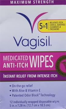 Vagisil Anti-Itch Medicated Intimate Feminine Wipes For Women, Maximum Strength, Gynecologist Tested, 12 Wipes (Pack Of 1)