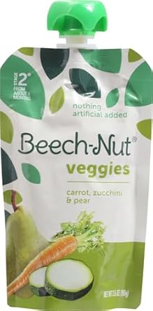 Beech-Nut Veggies Stage 2 Baby Food, Carrot Zucchini & Pear, 3.5 Oz Pouch