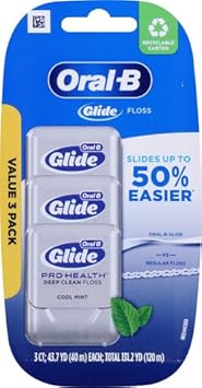 Oral-B Glide Pro-Health Dental Floss, Deep Clean Cool Mint Flavor, 40 M, 3 Count