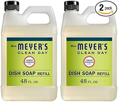 Mrs. Meyer's Clean Day Liquid Dish Soap Refill, Cruelty Free Formula, Lemon Verbena Scent, 48 oz (2 Bottles)