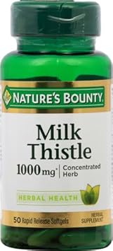 Nature'S Bounty Milk Thistle, Herbal Health Supplement, Supports Liver Health, 1000 Mg, Rapid Release Softgels, 50 Ct