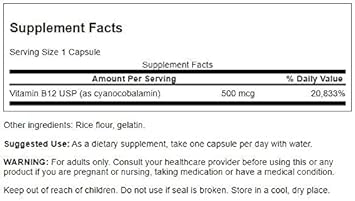 Swanson Vitamin B-12 (Cyanocobalamin) Energy Cardivascular Health Support 500 Mcg 100 Capsules