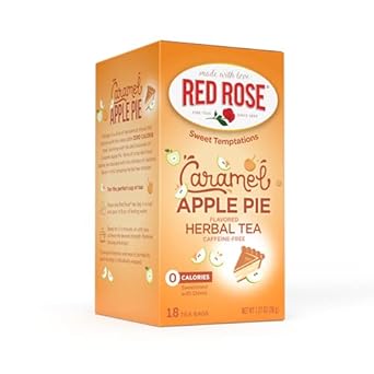 Red Rose Sweet Temptations Dessert Tea Caramel Apple Pie, Zero Carbs, Zero Sugar Bursting With Flavor Caffeine-Free Delicious Beverage Herbal Tea, 18 Count Of Fruit Naturally Flavored Herbal Tea