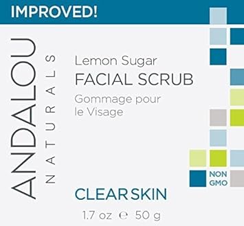 Andalou Naturals Lemon Sugar Facial Scrub, 1.7 oz., Gently Exfoliates and Cleanses for a Clearer, Brighter, and Balanced Looking Complexion, with Meyer Lemons and Manuka Honey