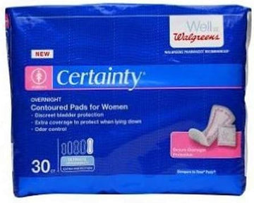 Walgreens Certainty Pads For Women, Overnight Absorption, 30 Ea