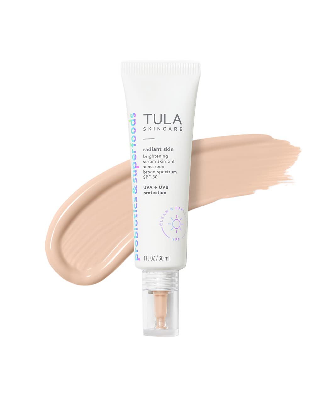 Tula Skin Care Radiant Skin Brightening Serum Skin Tint Spf-Facial Sunscreen Provides Broad Spectrum Spf 30 Protection, Tinted, Serum-Light Formula Brightens And Evens Skin-Shade 04, 1.0 Fl Oz