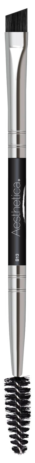 Aesthetica Pro Series Double Ended Eyebrow Brush & Spoolie - Angled Brow Brush For Precision Application & Blending Of Eye Brow Powders, Waxes & Gels - Vegan & Cruelty Free