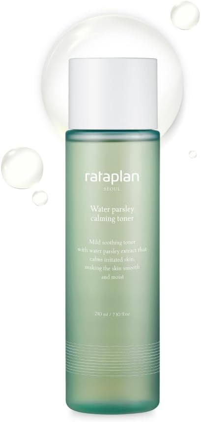 Rataplan Water Parsley Calming Toner With Centella Asiatica, Heartleaf, Korean Skin Care, Reduce Skin Heat, Hypoallergenic Soothing Toner, 7.10 Fl Oz