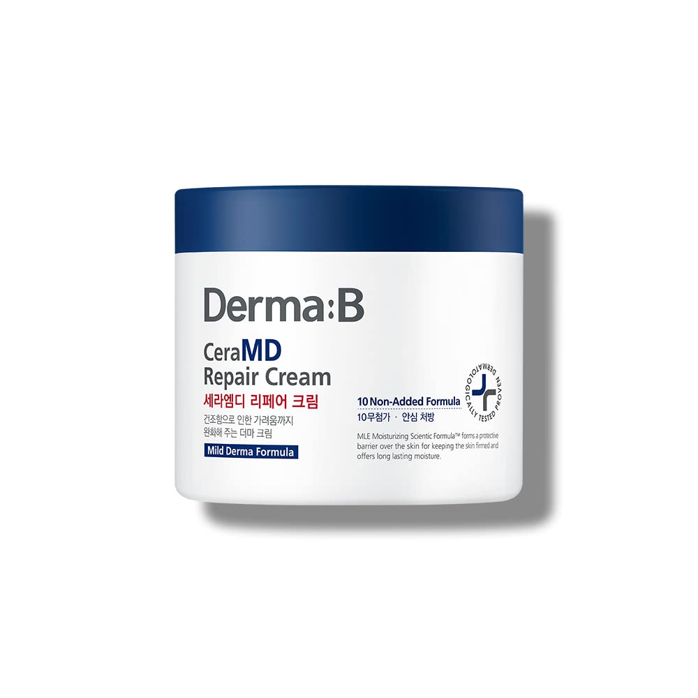 DERMA B CeraMD Repair Body Cream, Unscented Moisturizer for Dry and Rough Skin, Relieves Itchiness due to Dryness, Fragrance Free, 14.54 Fl. Oz., 430ml