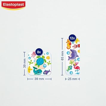 Elastoplast Aqua Protect Kids Plasters (20 Strips), 100% Waterproof And Flexible Plasters With Colourful Marine Designs For Minor Wounds, For Children
