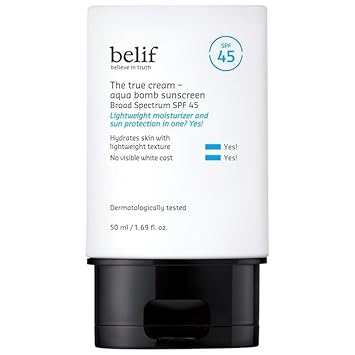 Belif Aqua Bomb Spf 45 Hydrating Niacinamide Sunscreen (1.69 Fl. Oz) - The True Cream Pa++++, Daily Broad Spectrum, No White Cast, Weightless & Invisible, Non-Greasy, Korean Skincare