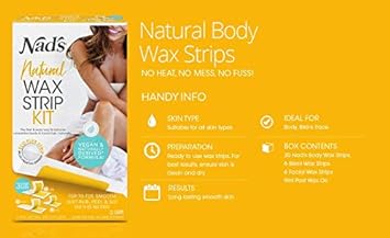 Nad's Wax Strips Kit Natural All Skin Types Wax Hair Removal For Women, 6 Face Wax Strips + 20 Body Wax Strips + 6 Bikini Wax Strips + Post Wax Oil : Everything Else
