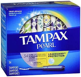 Tampax Pearl Plastic Tampons Triple Pack Unscented - 34 ct : Health & Household