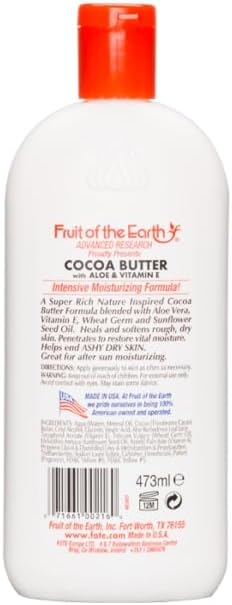 Fruit Of The Earth Bogo Lotion Cocoa Butter With Aloe & Vitamin-E 16 Ounce (473ml) (3 Pack) : Beauty & Personal Care