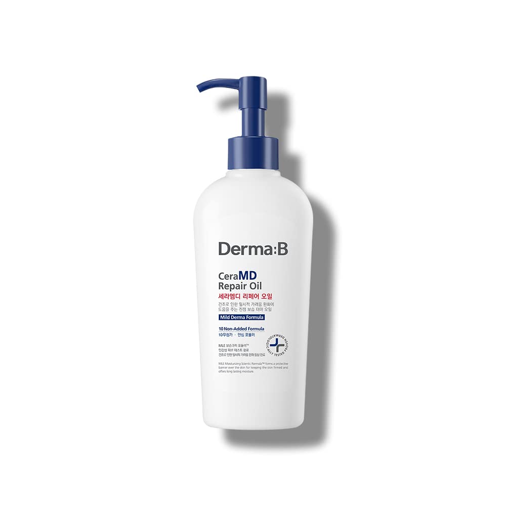 Derma B CeraMD Repair Oil 200ml, Unscented Fragrance Free Lightweight Fast Absorbing Soften Moisturizing Body Oil with Coconut Oil Milky Formula for Dry Sensitive Itchy Skin without Greasy